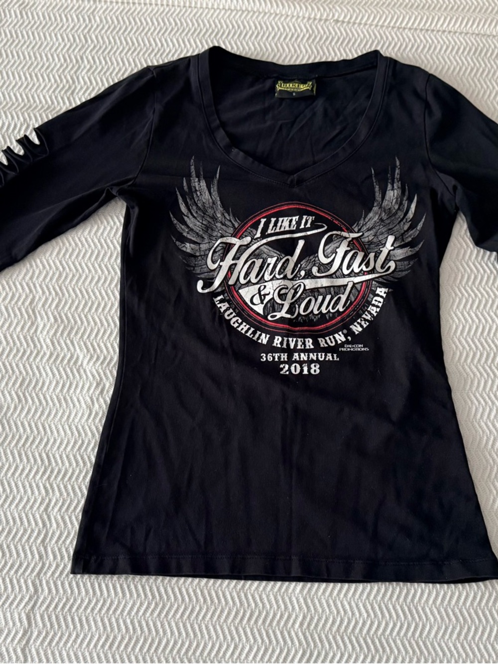 Hard Fast & Loud Women's Black Long Sleeve V-Neck Tee with Cutout Sleeves